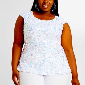 Ashley Stewart Plus Size Sequined White Peplum Top